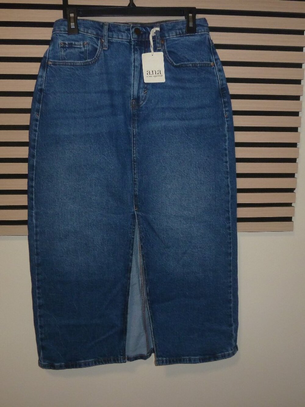 a.n.a. A New Approach Denim Jean Midi Skirt Pockets Stretch Blue Size 4 Petite